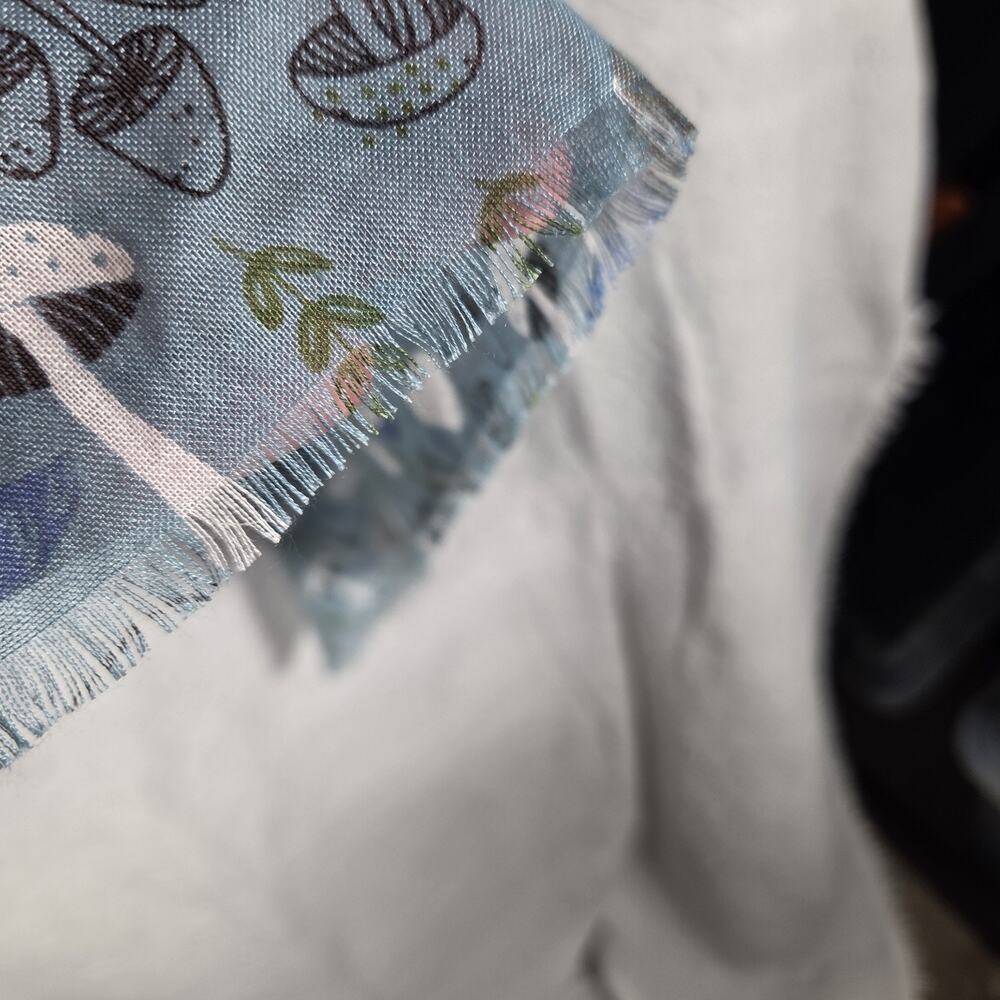 Peony Mushroom Print Blue Rectangle Scarf Boho Whimsy Nature Lightweight Cute - Picture 6 of 7